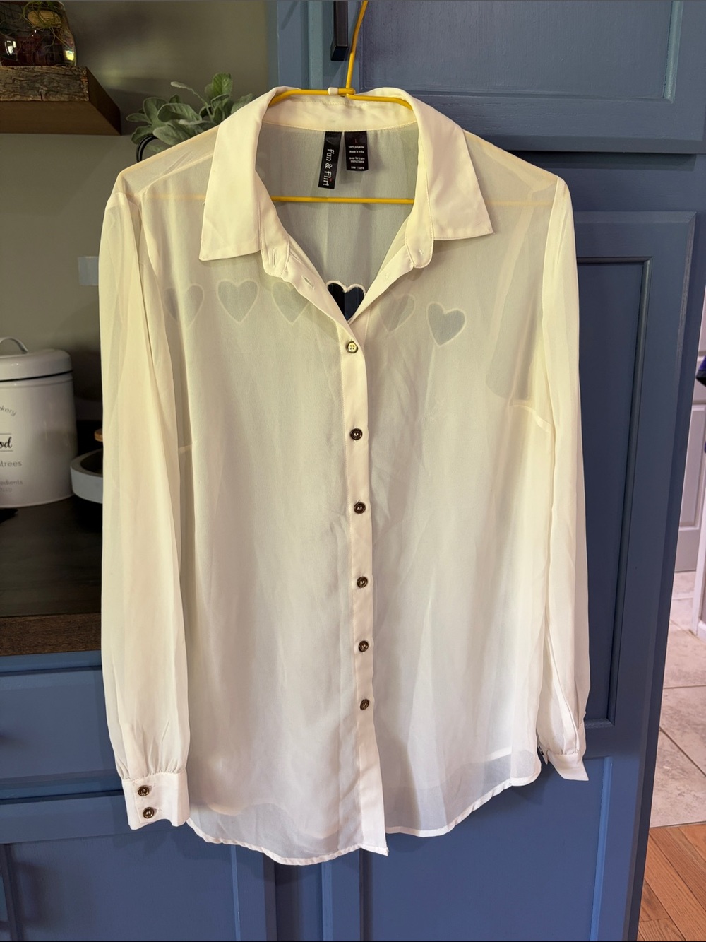 Fun & Flirt Sheer White Button-Front Blouse